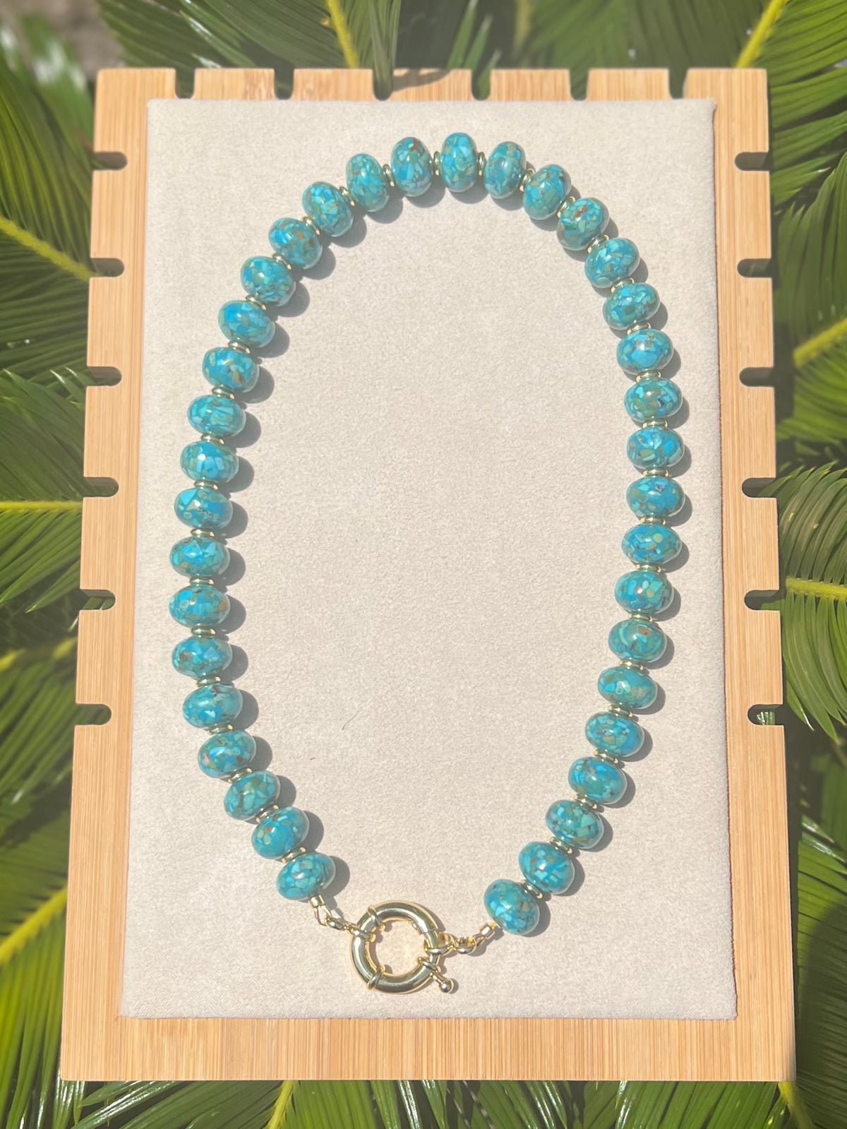Saltwater Siren- Genuine Mosaic Turquoise Chunky Bead Necklace with Sailor Clasp