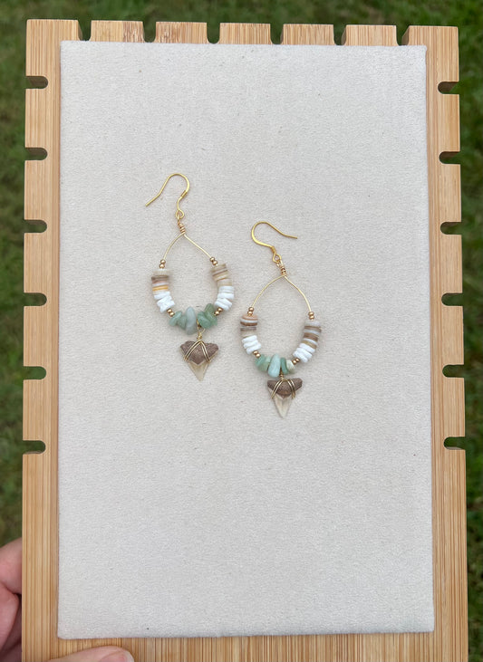 Island Myst - Shark Tooth + Aventurine earrings