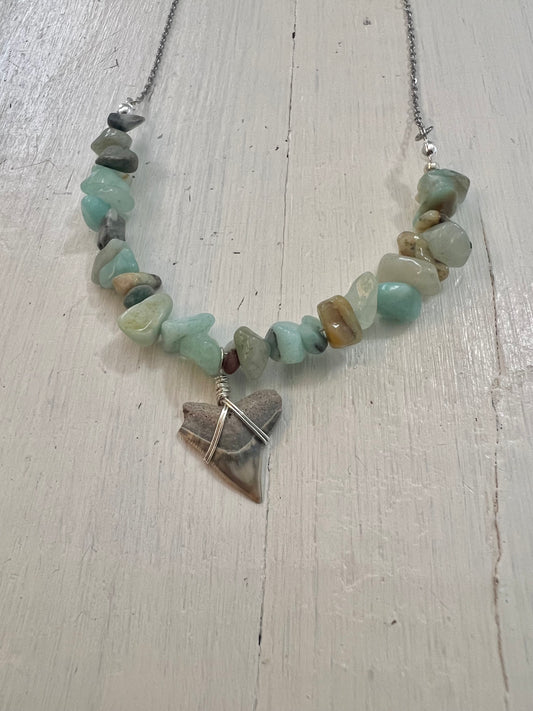 Aventurine + Bull Shark Tooth Necklace