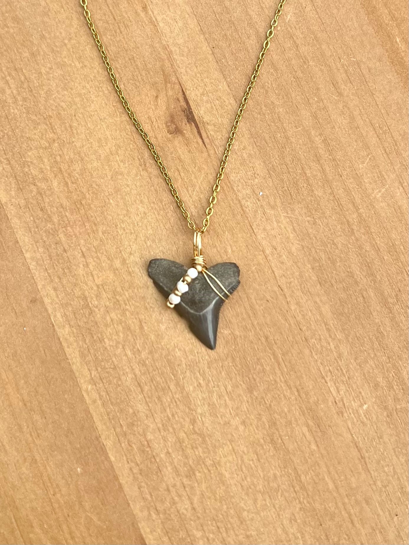Shark tooth necklace with freshwater pearls