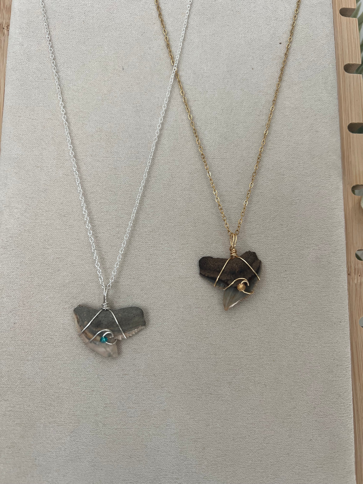 Tiger Shark Tooth + Wave and Swarovski Crystal