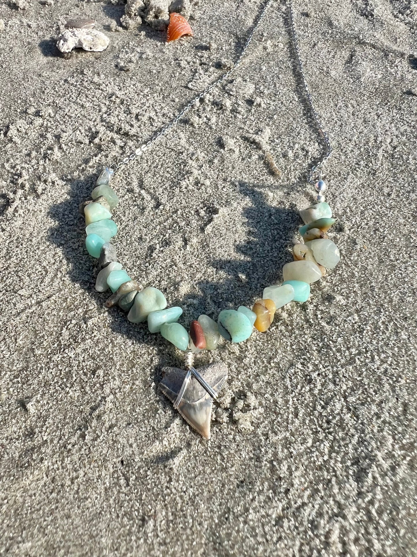 Aventurine + Bull Shark Tooth Necklace