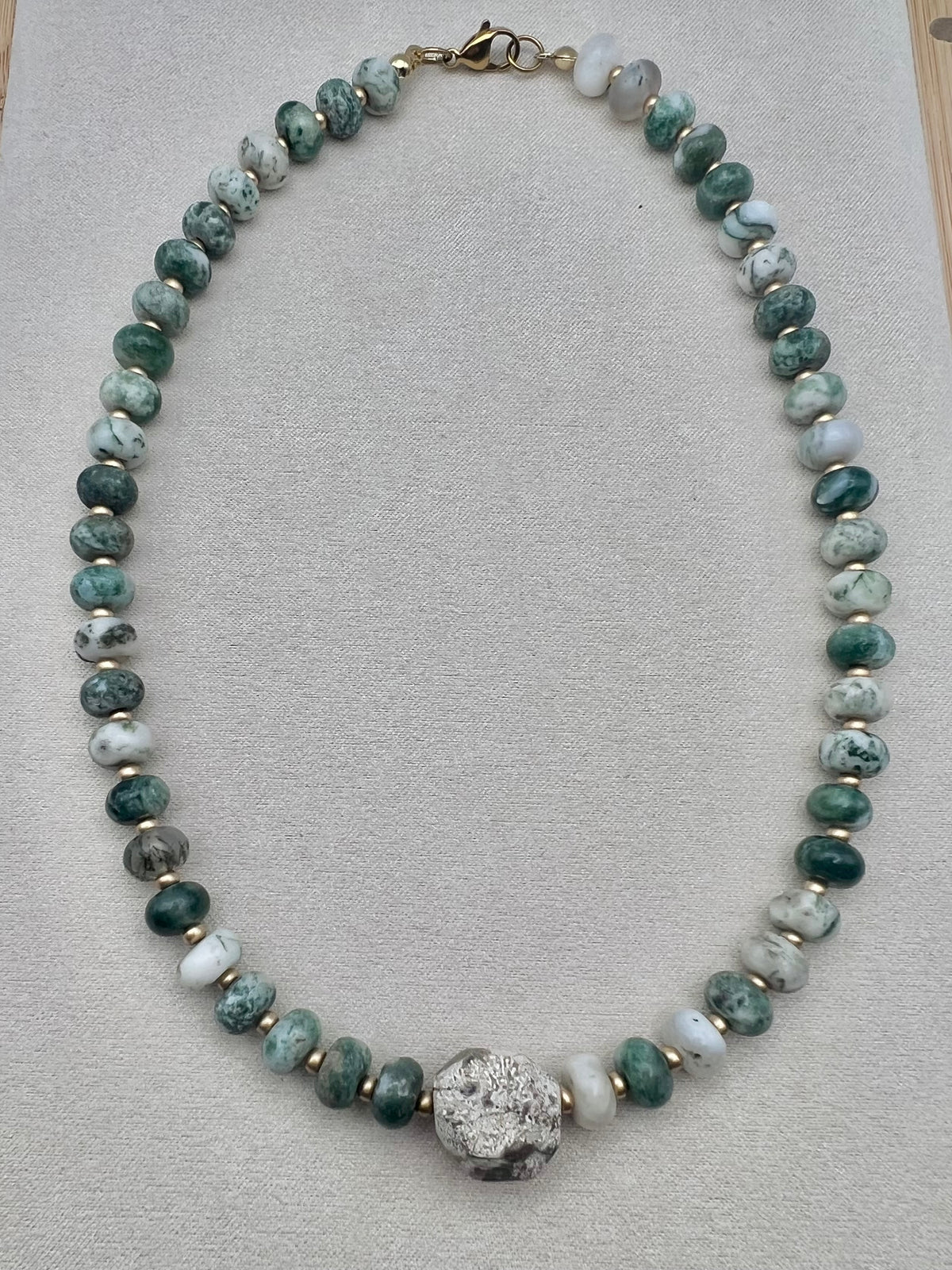 Mossy tides- Green marbled rondelle with Mushroom Jasper bead necklace