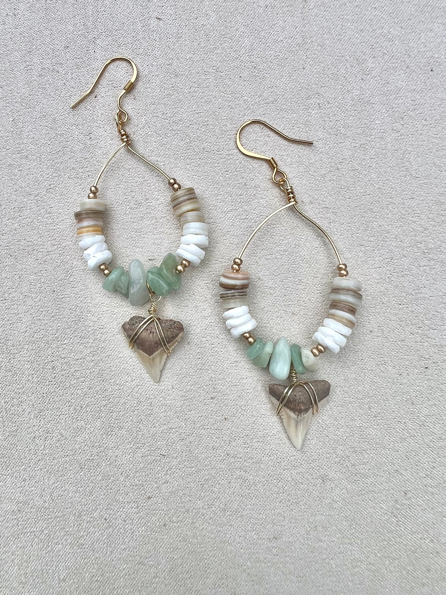Island Myst - Shark Tooth + Aventurine earrings