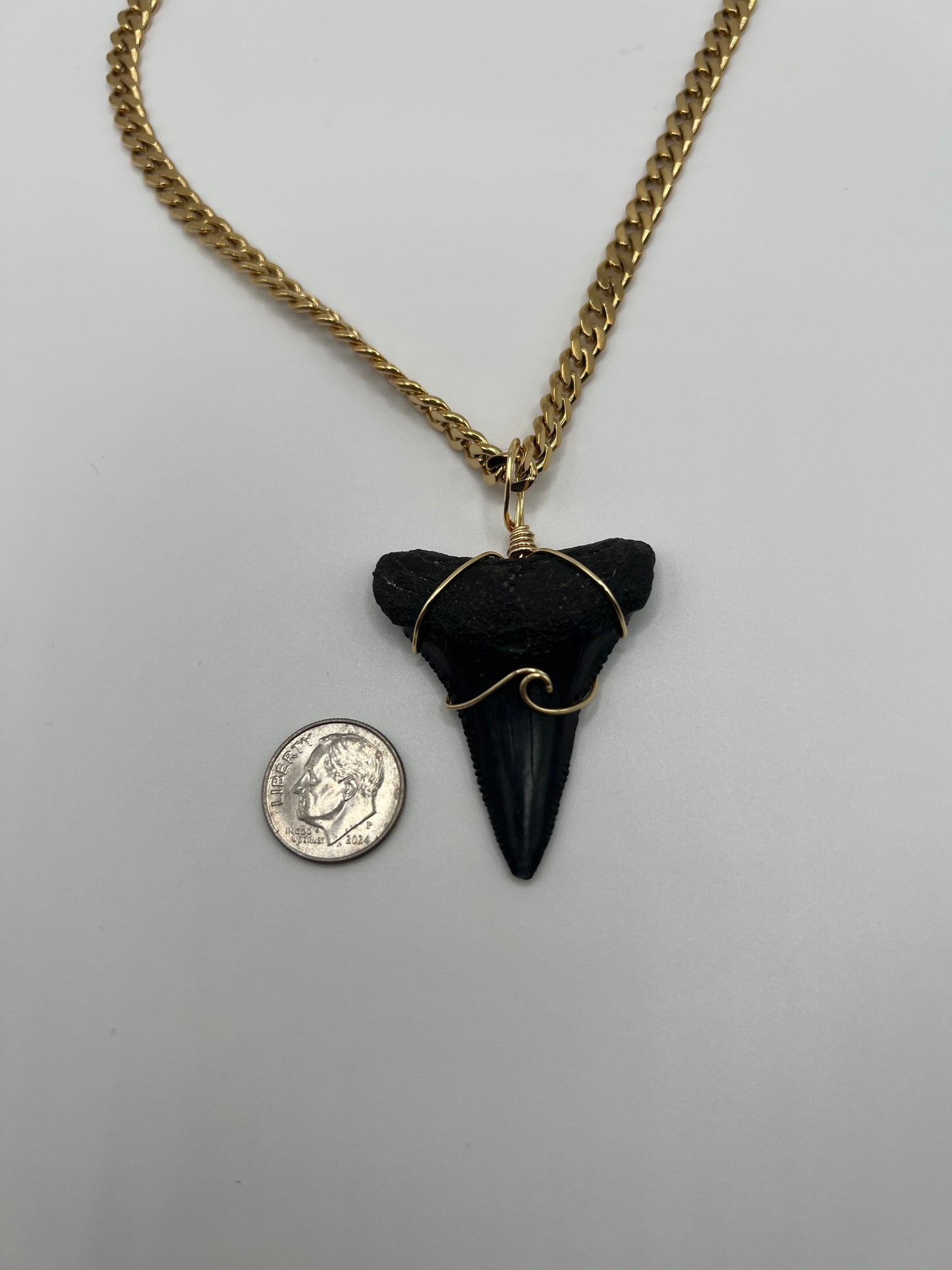 One of a kind 1.78” STUNNING Great White Shark Tooth Necklace with wave design