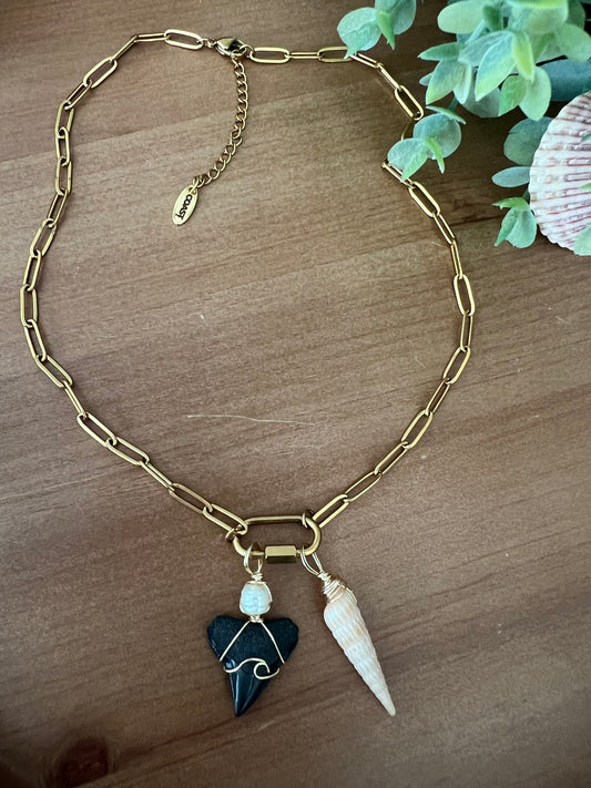 Carolina Shores- Local Shark tooth and Auger shell charm necklace