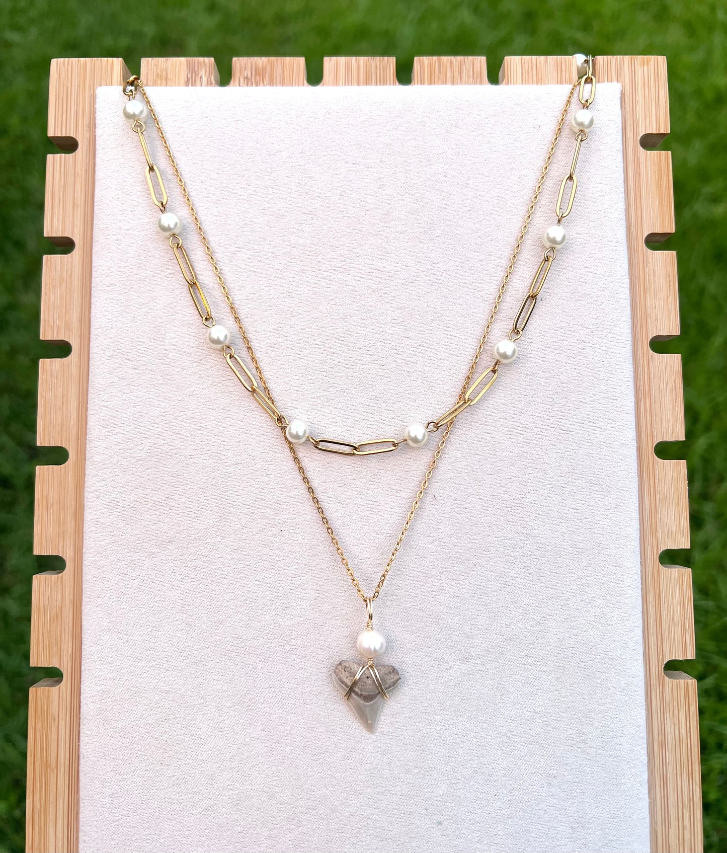 Ocean Boulevard - Layered Pearl and Shark Tooth Necklace