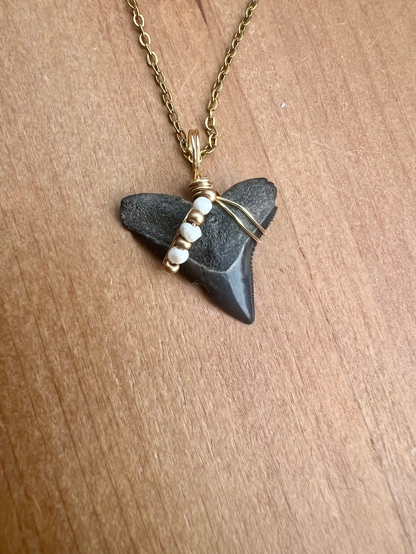 Shark tooth necklace with freshwater pearls