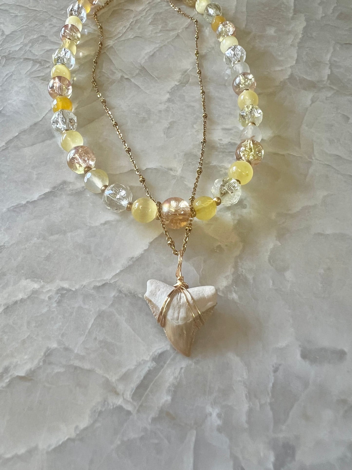 Sunny Day Bone Valley Yellow Bull Shark Tooth Necklace