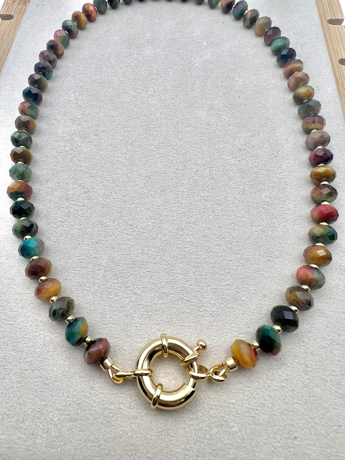 Galaxy Tiger Eye Charm Necklace- perfect everyday color
