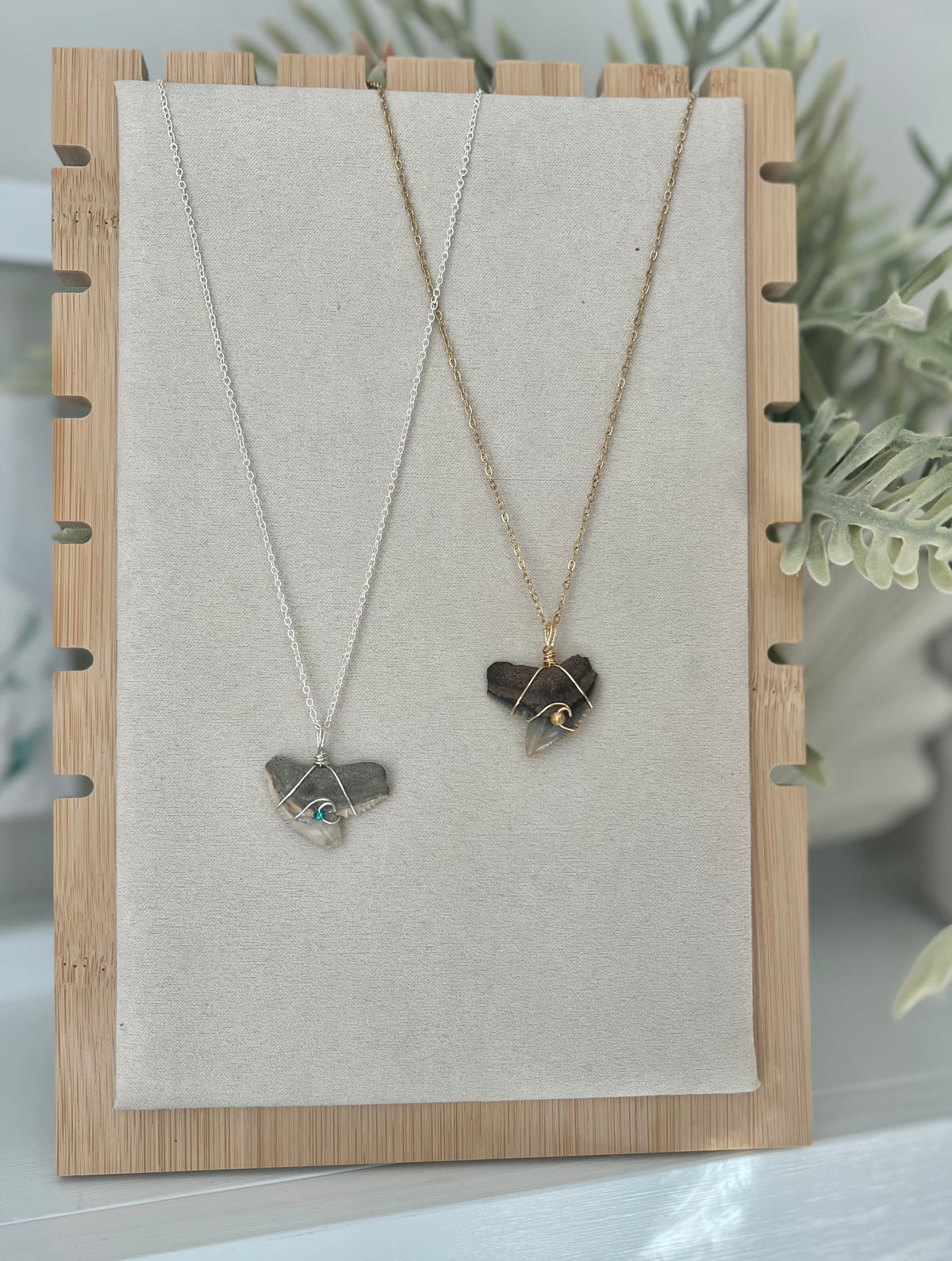 Tiger Shark Tooth + Wave and Swarovski Crystal