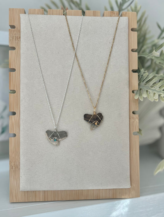Tiger Shark Tooth + Wave and Swarovski Crystal
