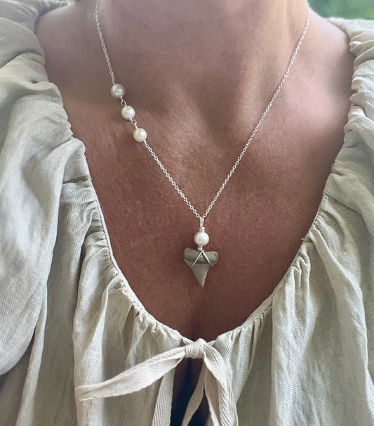 Salt & Pearl Carolina Cream Great White with lustrous pearls-Sterling Silver