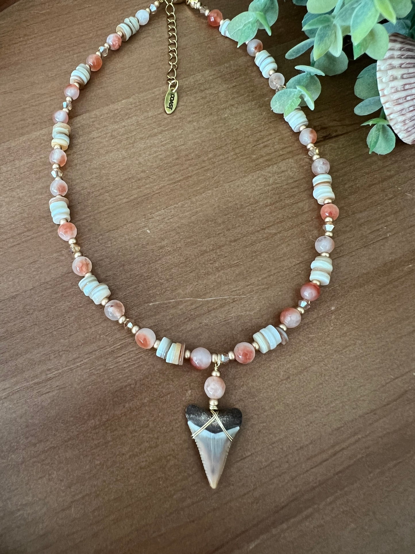Tequila Sunrise- Rare Great White with Orange Koi Jade + Shell beads