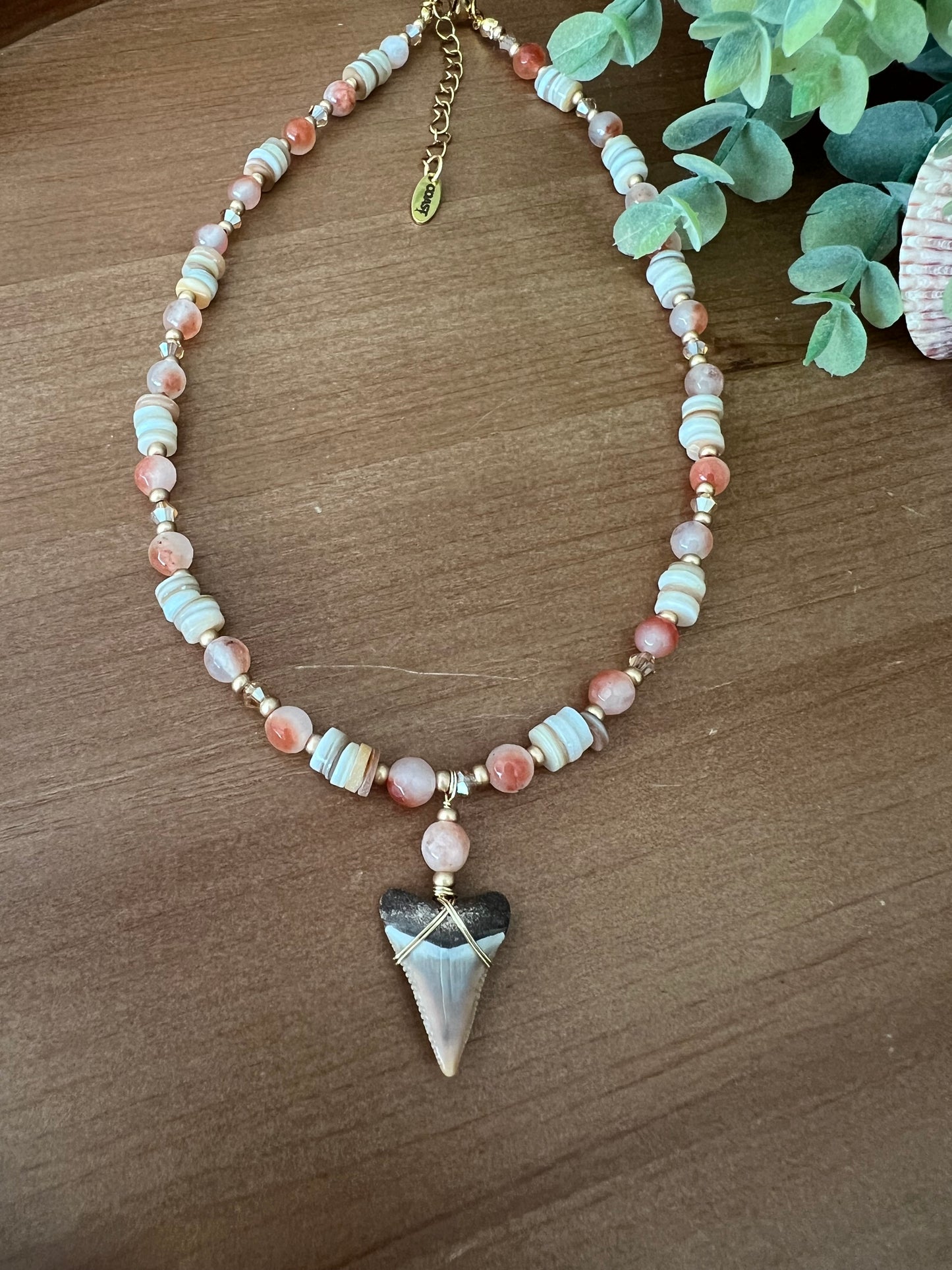 Tequila Sunrise- Rare Great White with Orange Koi Jade + Shell beads