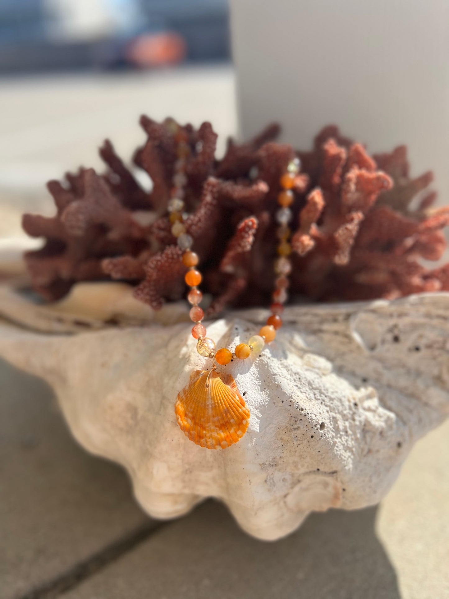 Coastal Sunrise Beaded Scallop Necklace