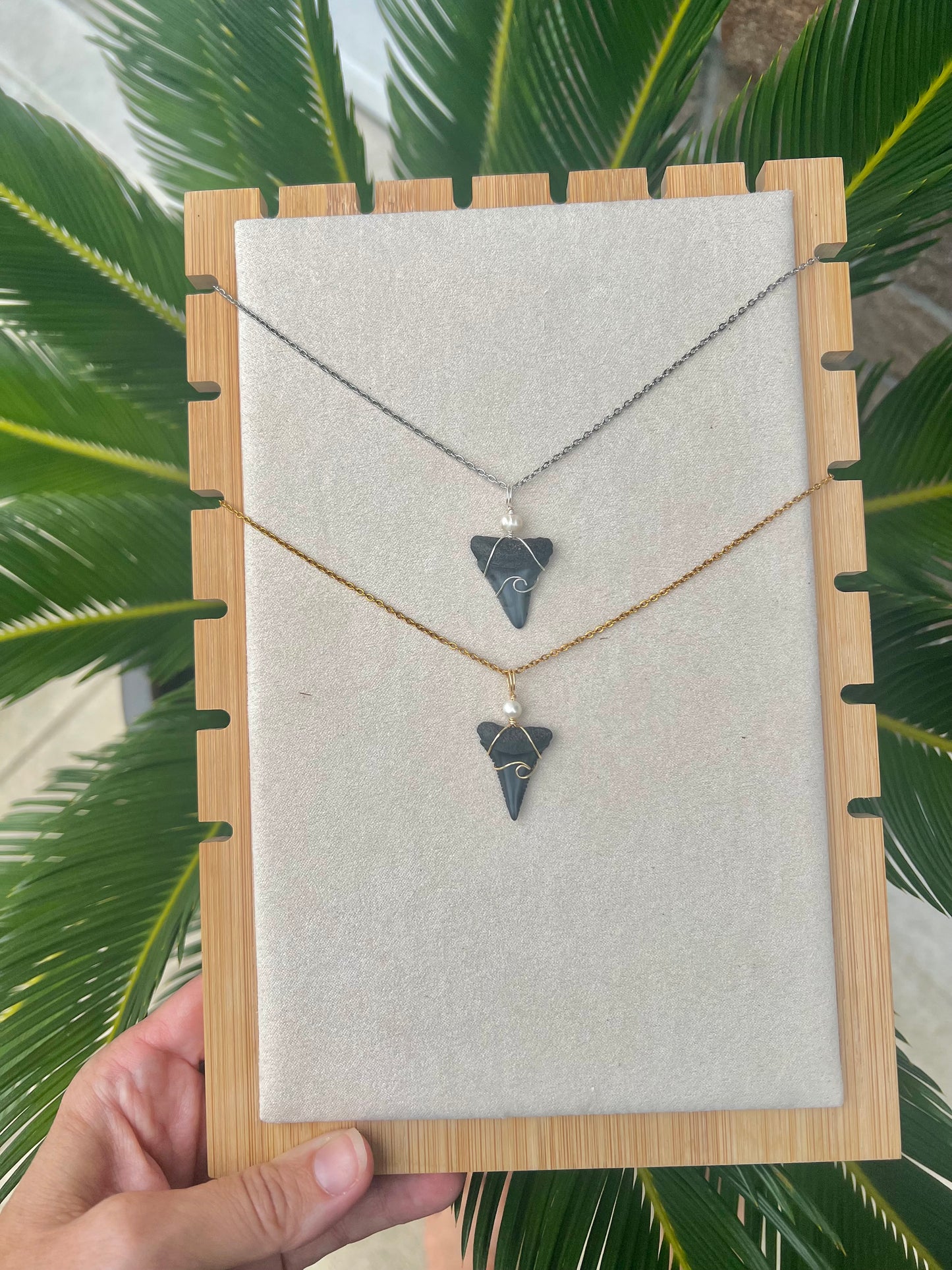 Pearly White- Great White Shark Tooth + Pearl and Wave Design