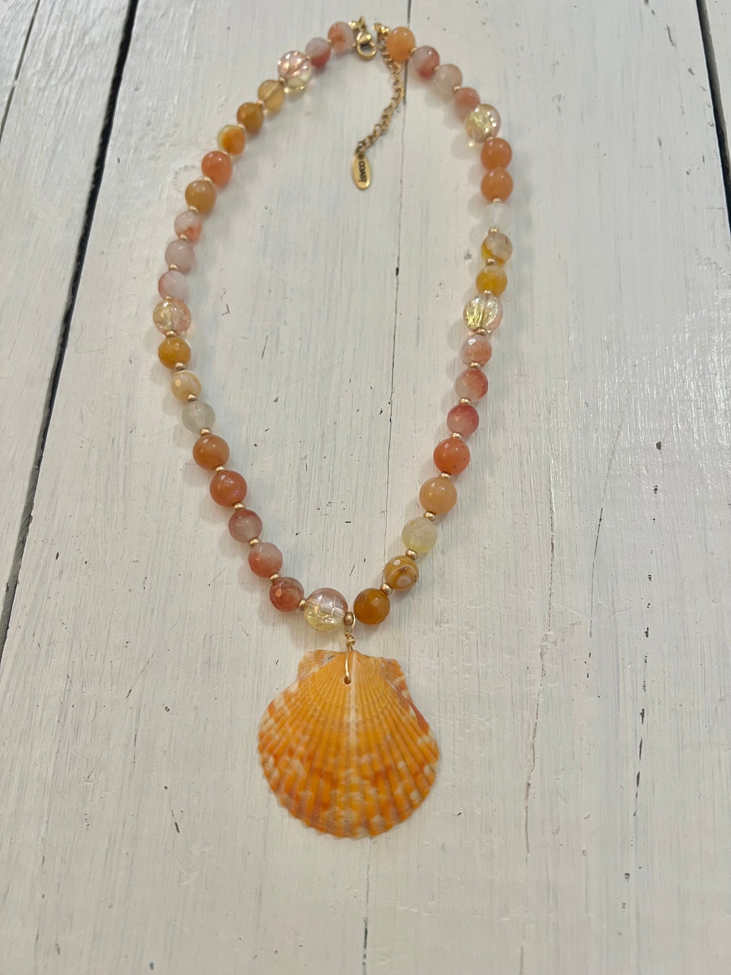 Coastal Sunrise Beaded Scallop Necklace