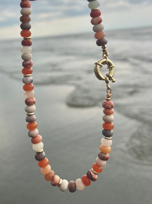 Sunset Sails- coastal luxe sunset colored beads and gold-filled sailor clasp