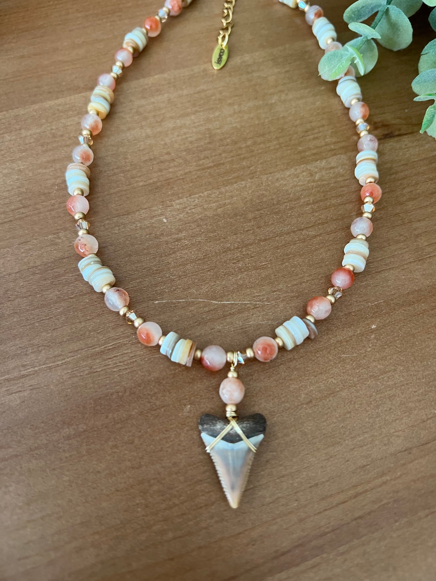 Tequila Sunrise- Rare Great White with Orange Koi Jade + Shell beads