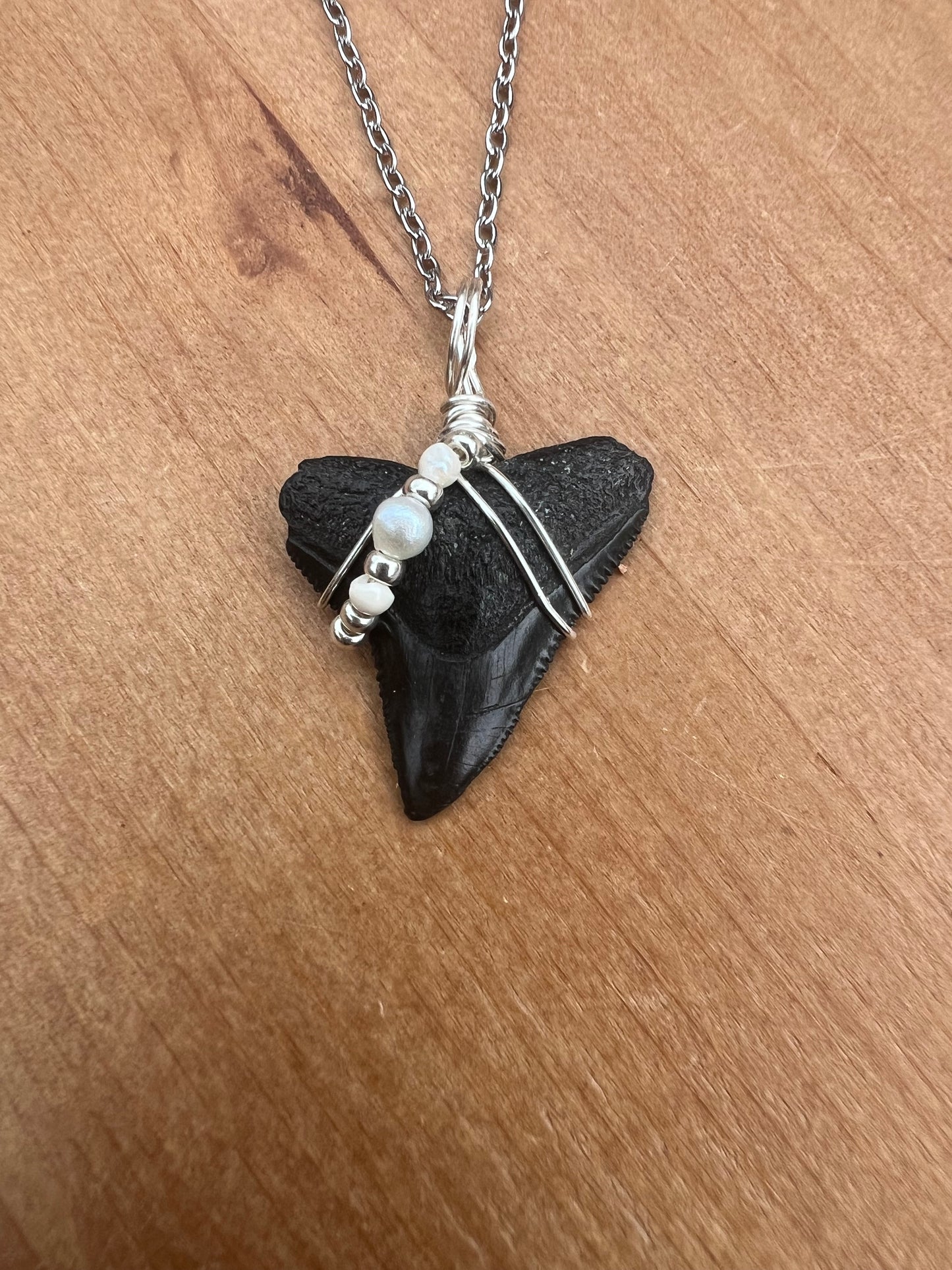 Bull Shark tooth necklace with freshwater pearls