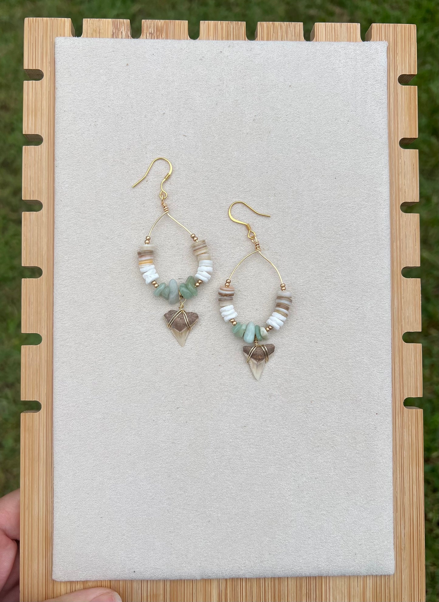 Island Myst - Shark Tooth + Aventurine earrings