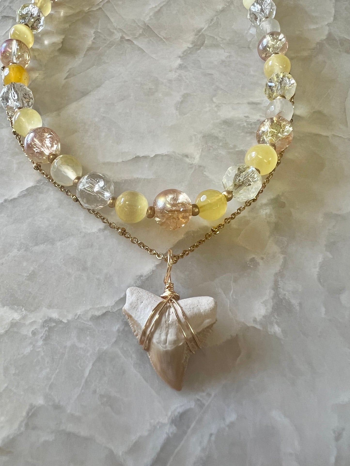 Sunny Day Bone Valley Yellow Bull Shark Tooth Necklace