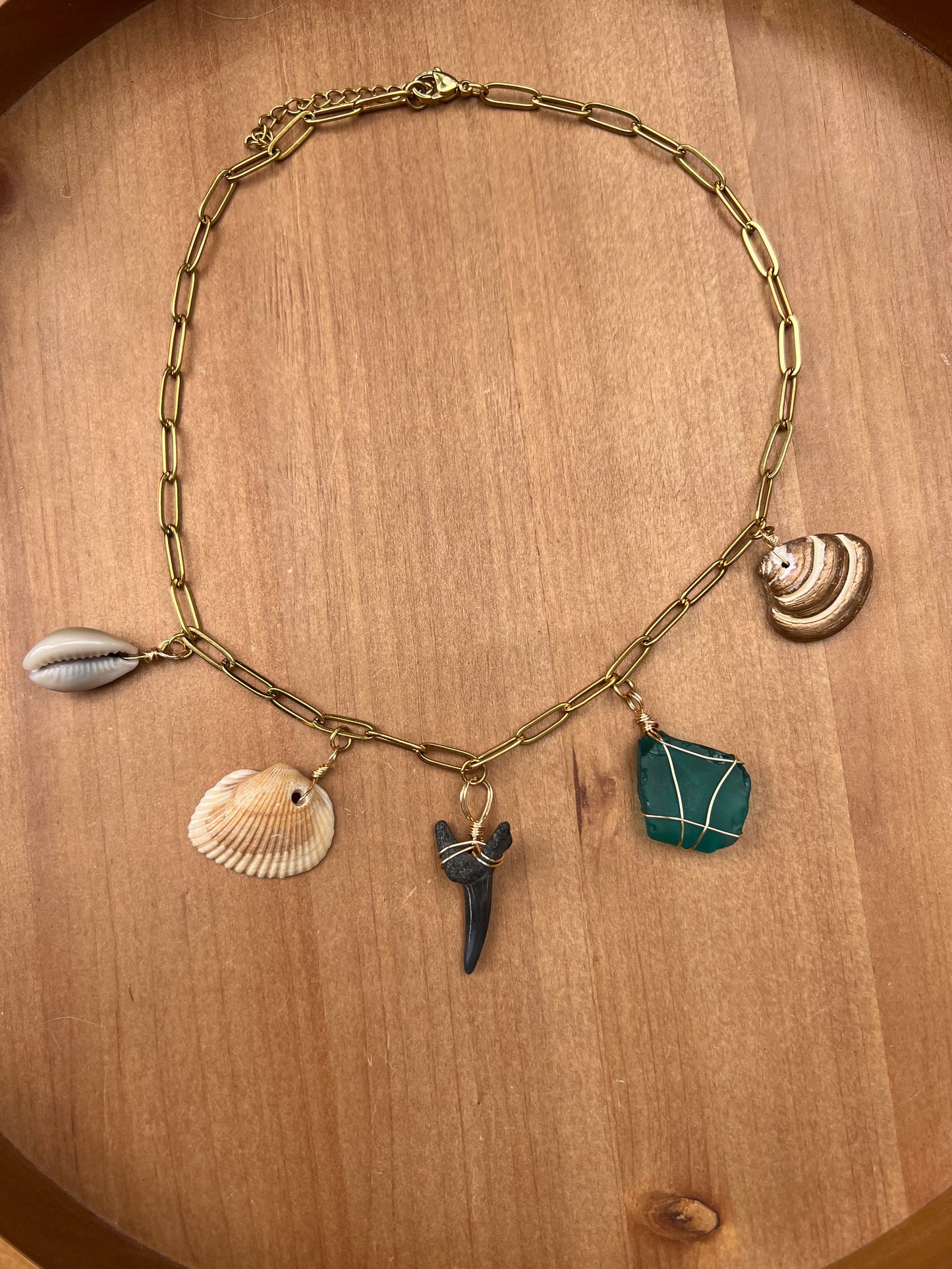 Coastal Charm Necklace with real shells and shark tooth