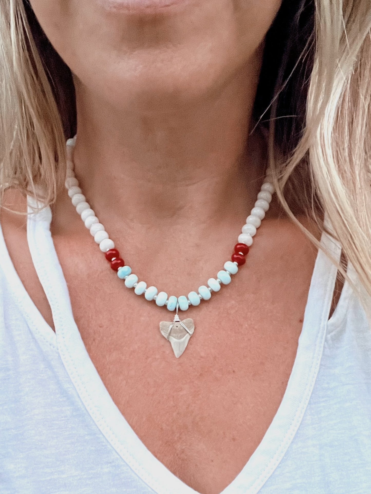 Americana Collection- Red, White, & Bulls- Coastal Carolina Bull Shark tooth necklace