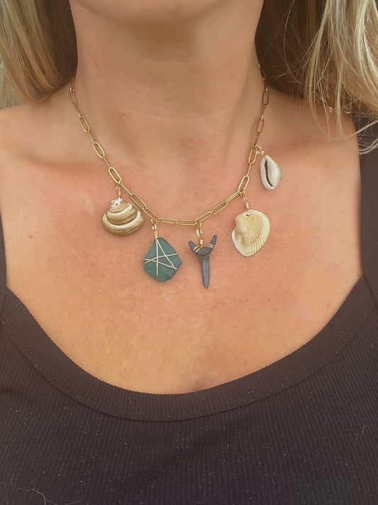 Coastal Charm Necklace with real shells and shark tooth