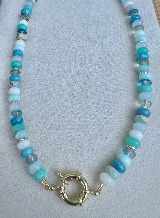 Seafoam Sails- Coastal Luxe ocean blue beads with gold-filled sailor clasp