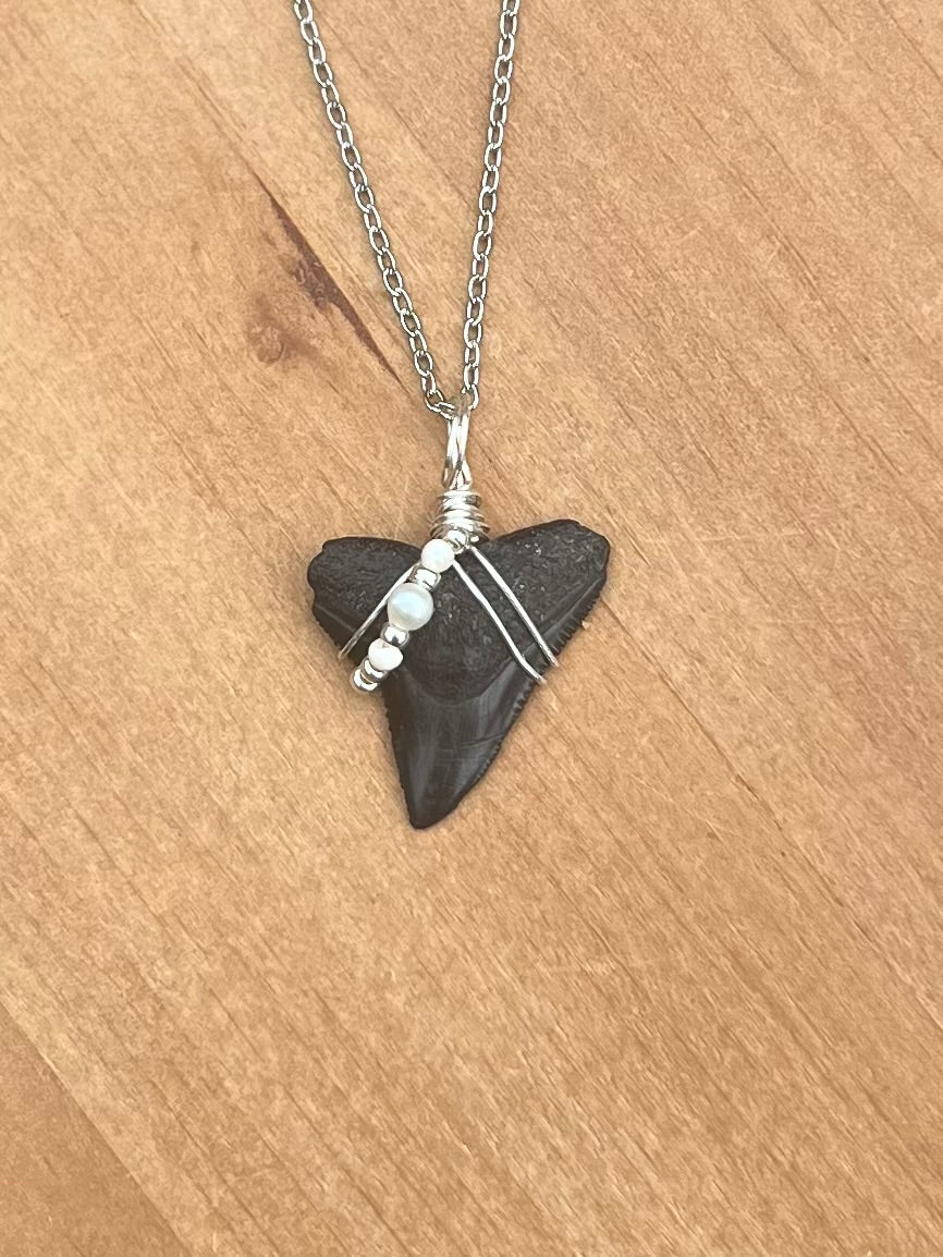 Bull Shark tooth necklace with freshwater pearls