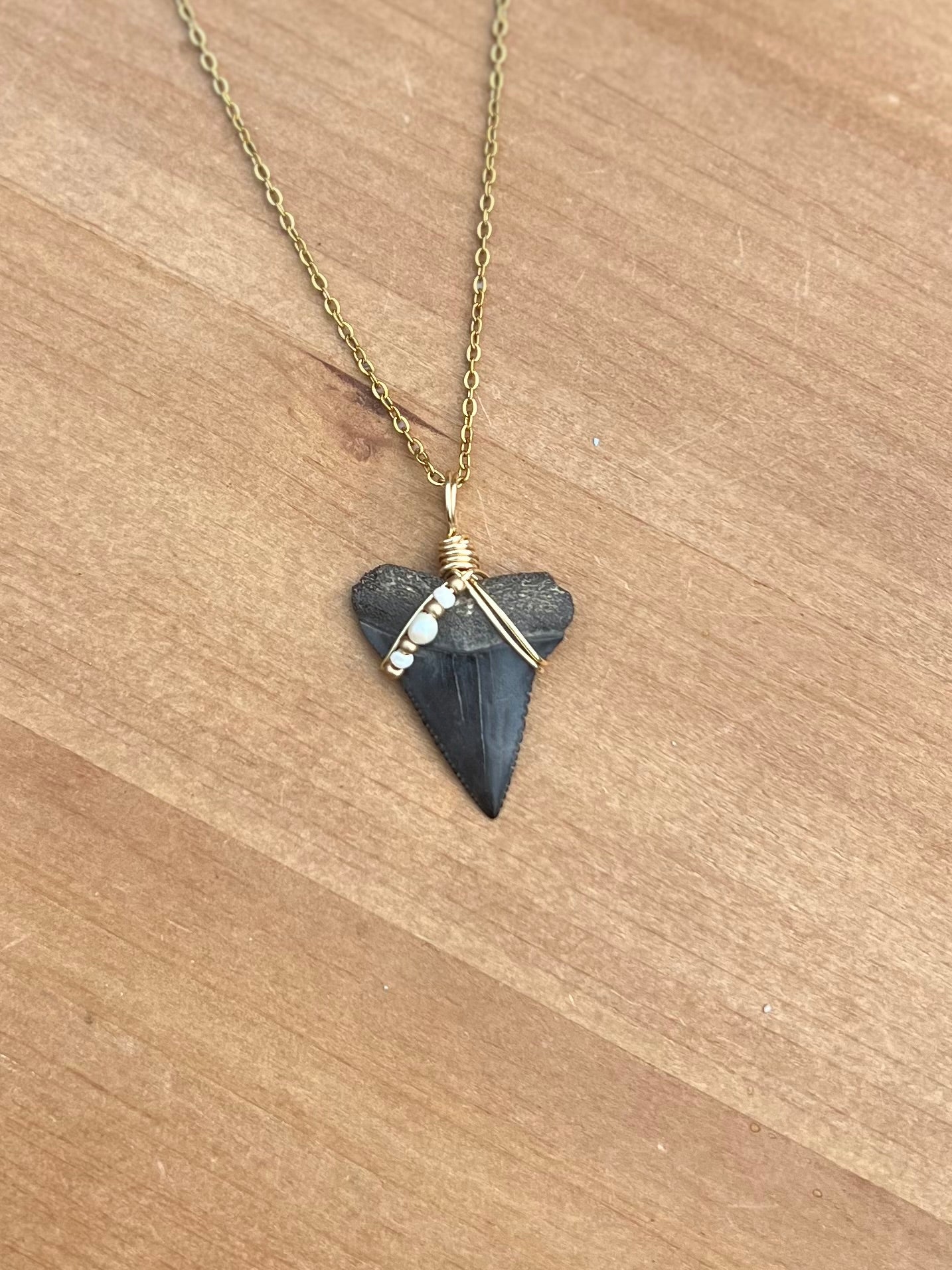 Great White Shark tooth necklace with freshwater pearls