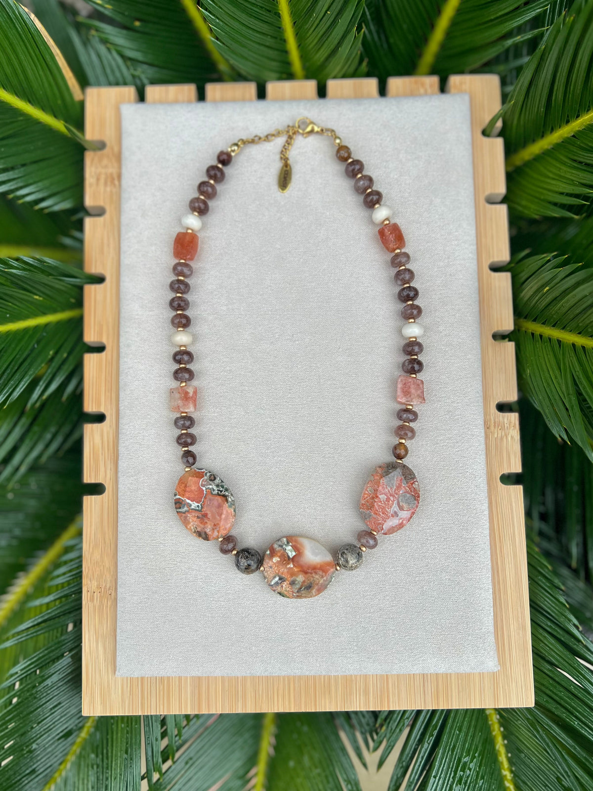 Terra Sol- Mushroom Jasper, Opal & Sunstone Gemstone Necklace