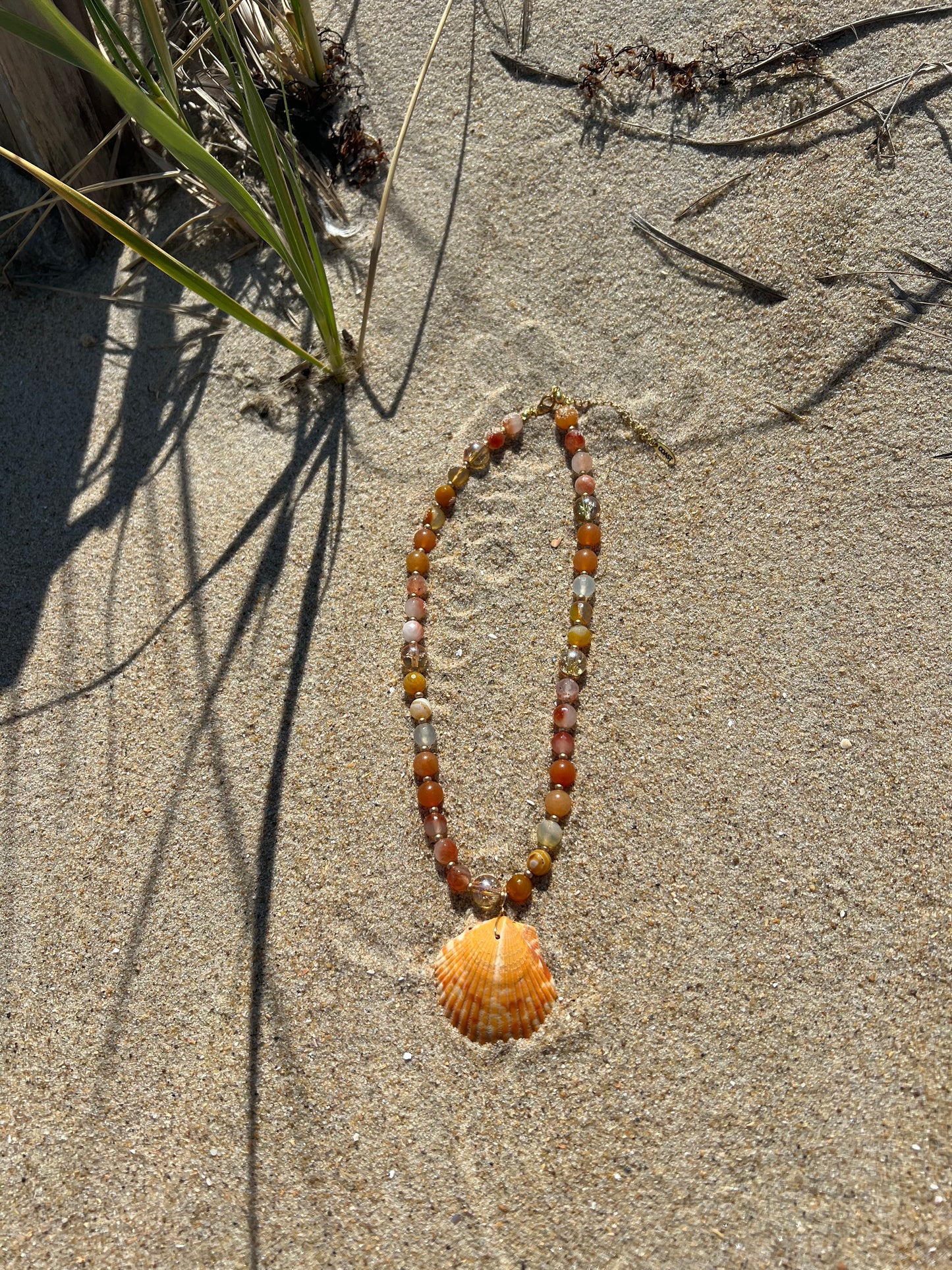 Coastal Sunrise Beaded Scallop Necklace
