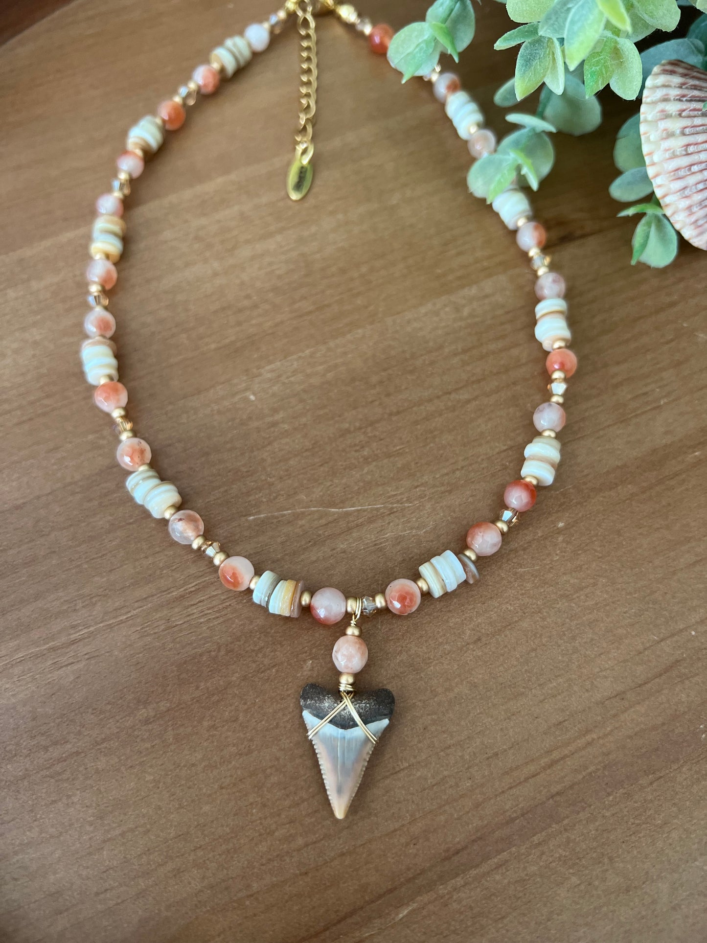Tequila Sunrise- Rare Great White with Orange Koi Jade + Shell beads