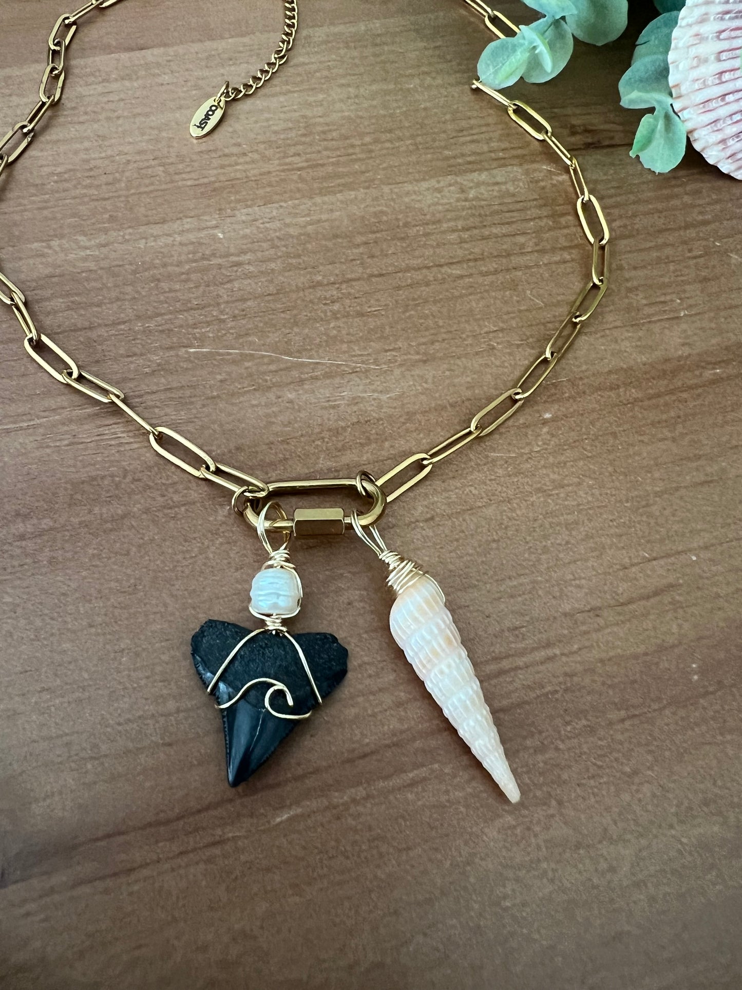 Carolina Shores- Local Shark tooth and Auger shell charm necklace