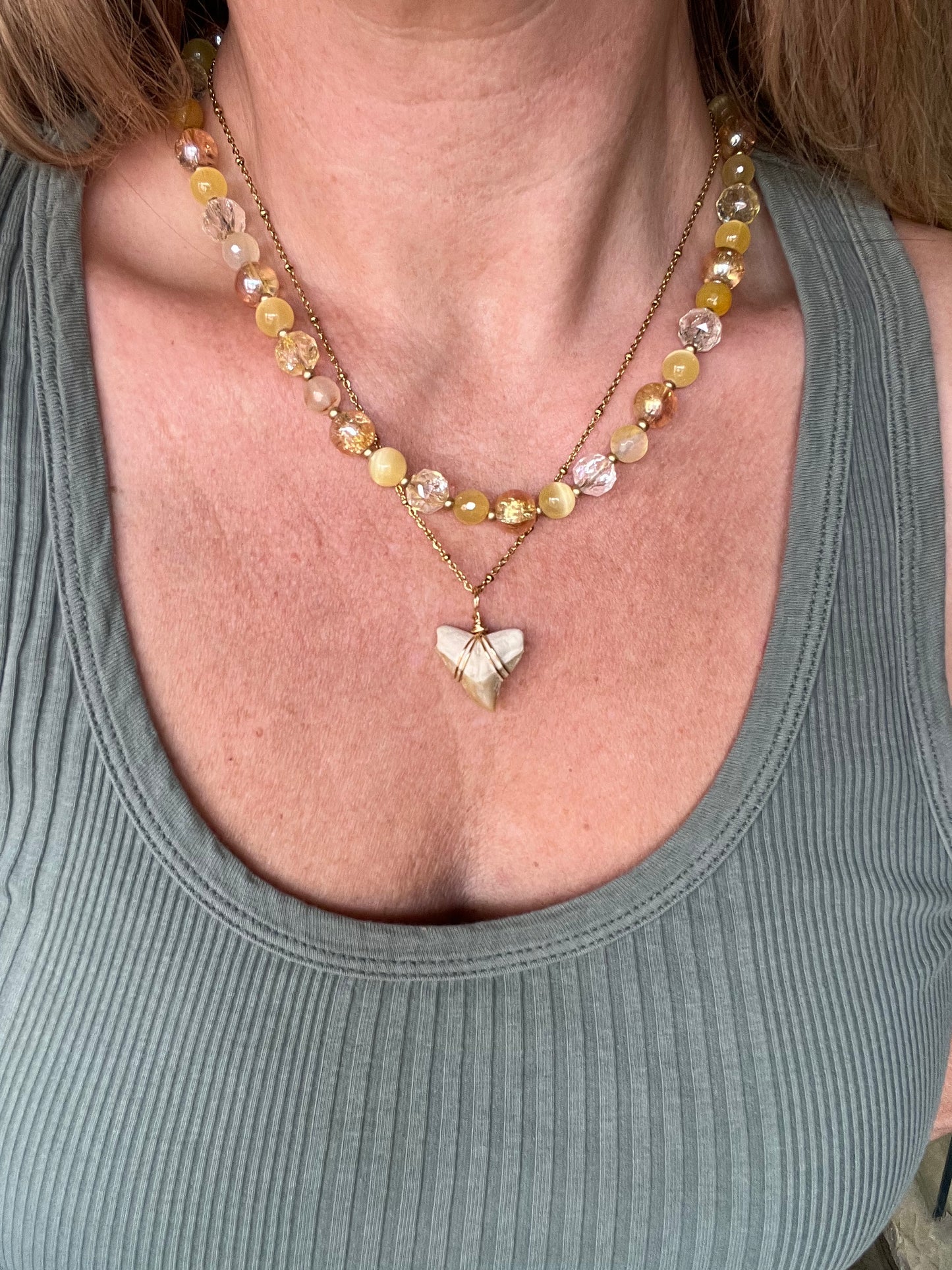 Sunny Day Bone Valley Yellow Bull Shark Tooth Necklace