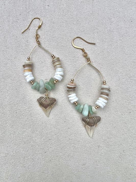 Island Myst - Shark Tooth + Aventurine earrings