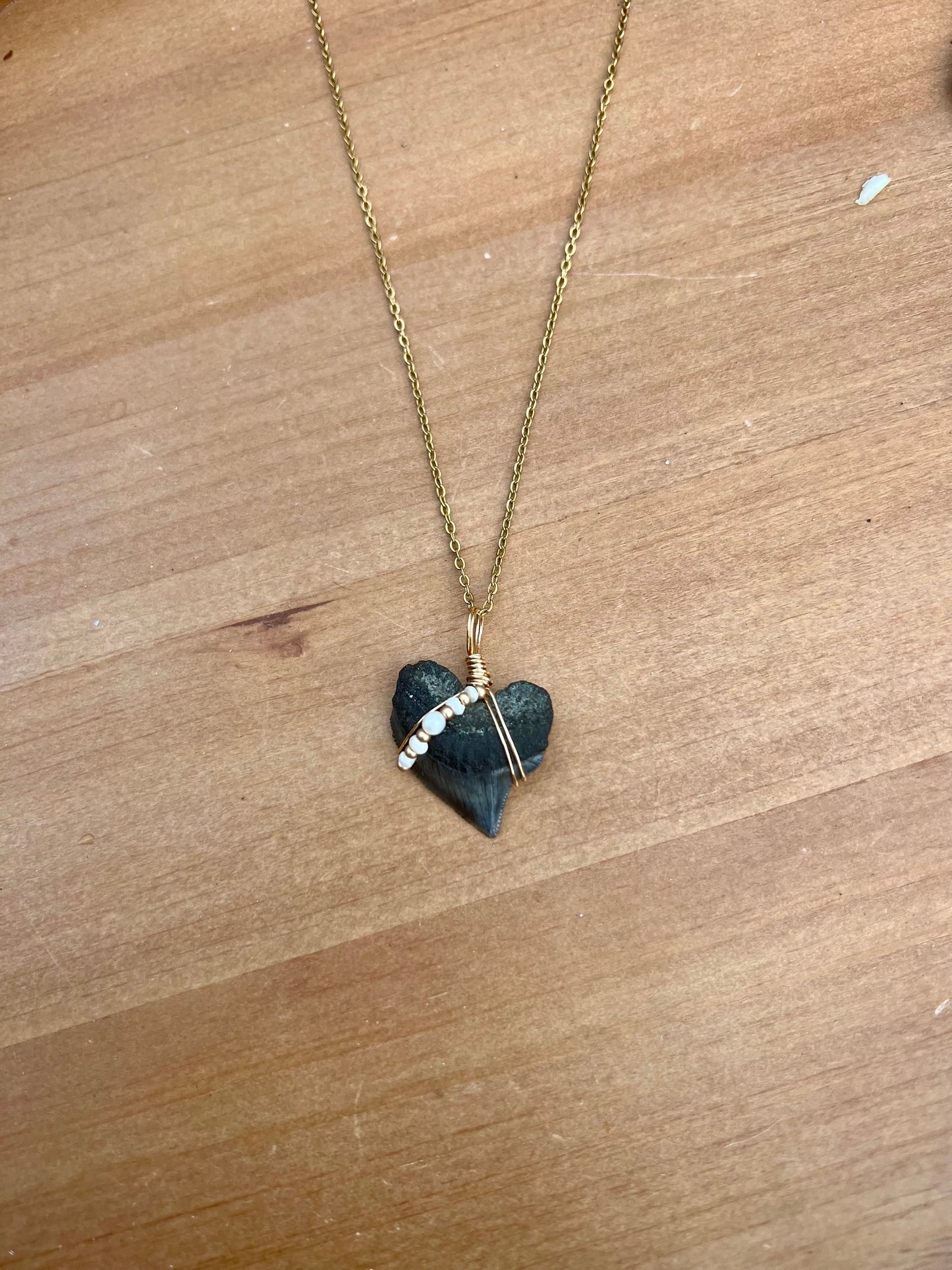 Crow Shark tooth necklace with mini freshwater pearls