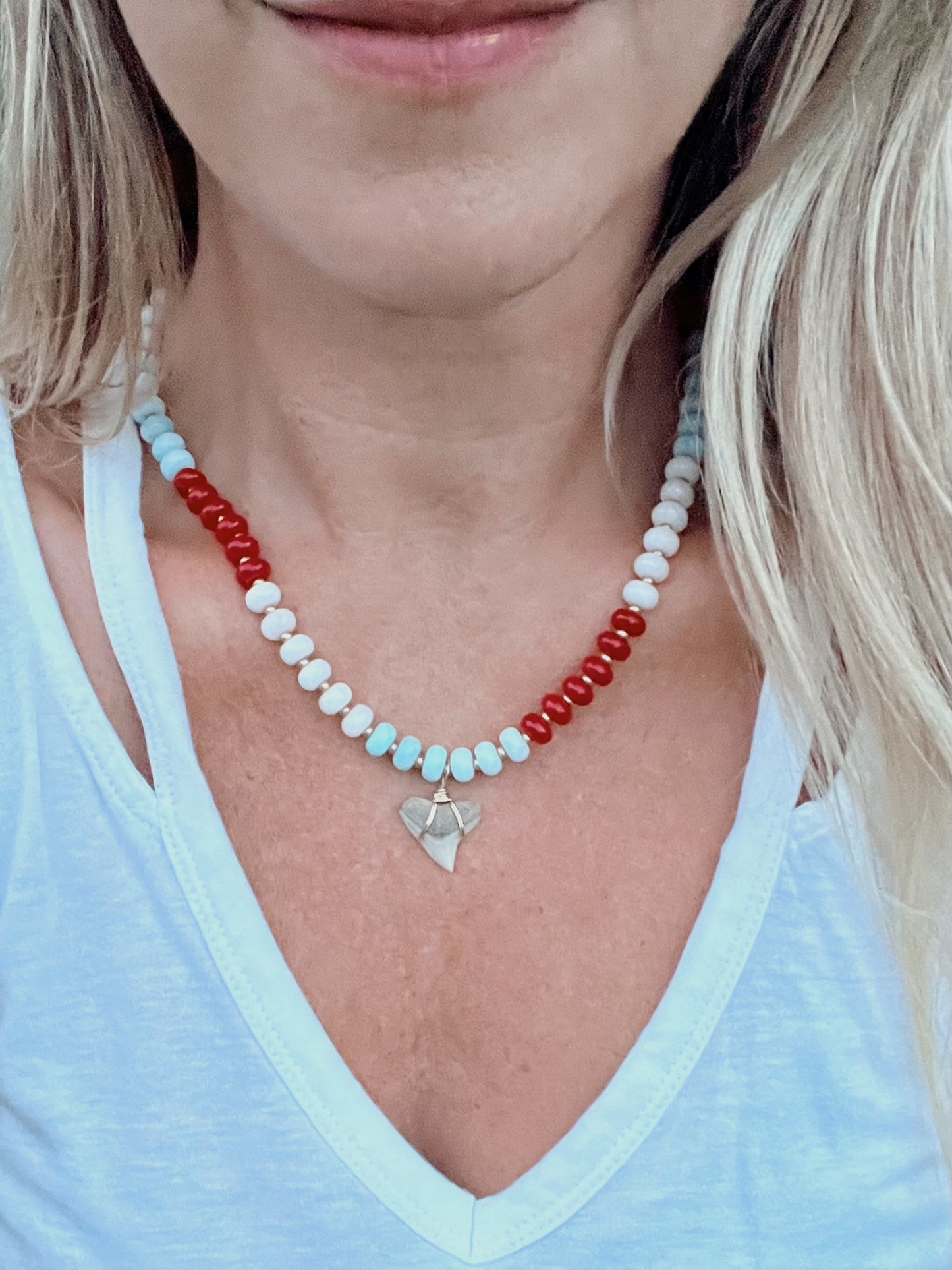 Americana Collection: Red, White, and Bulls- Coastal Carolina Cream Bull Shark tooth necklace