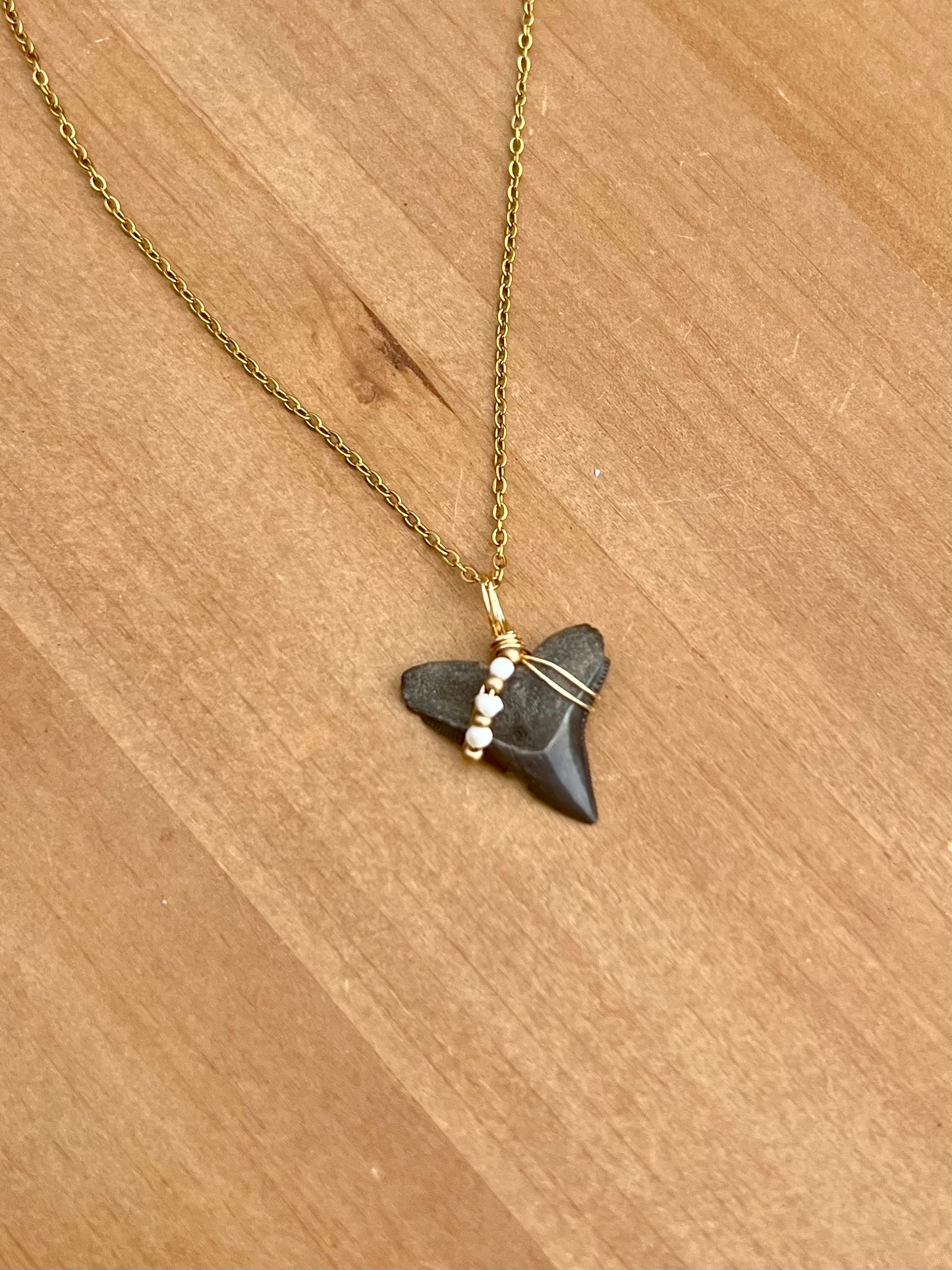Shark tooth necklace with freshwater pearls