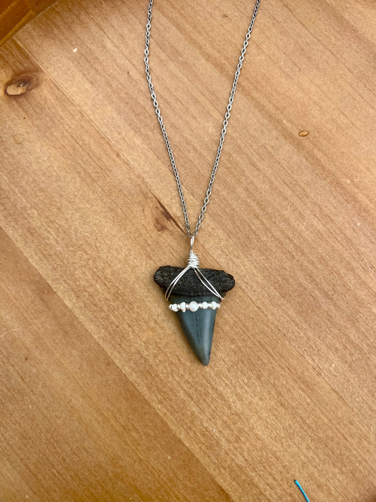 Unique Shark tooth necklace with freshwater pearls