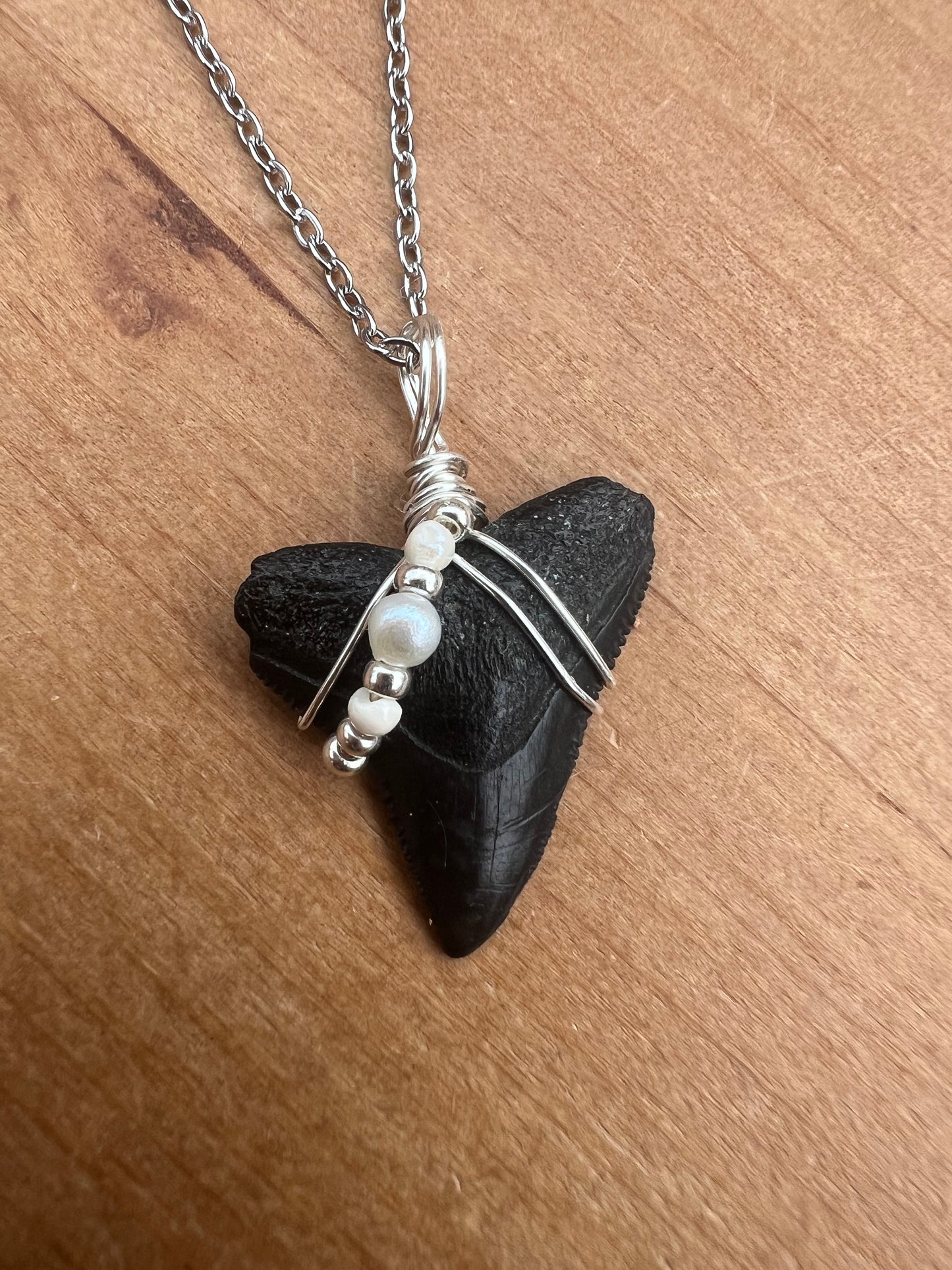 Bull Shark tooth necklace with freshwater pearls