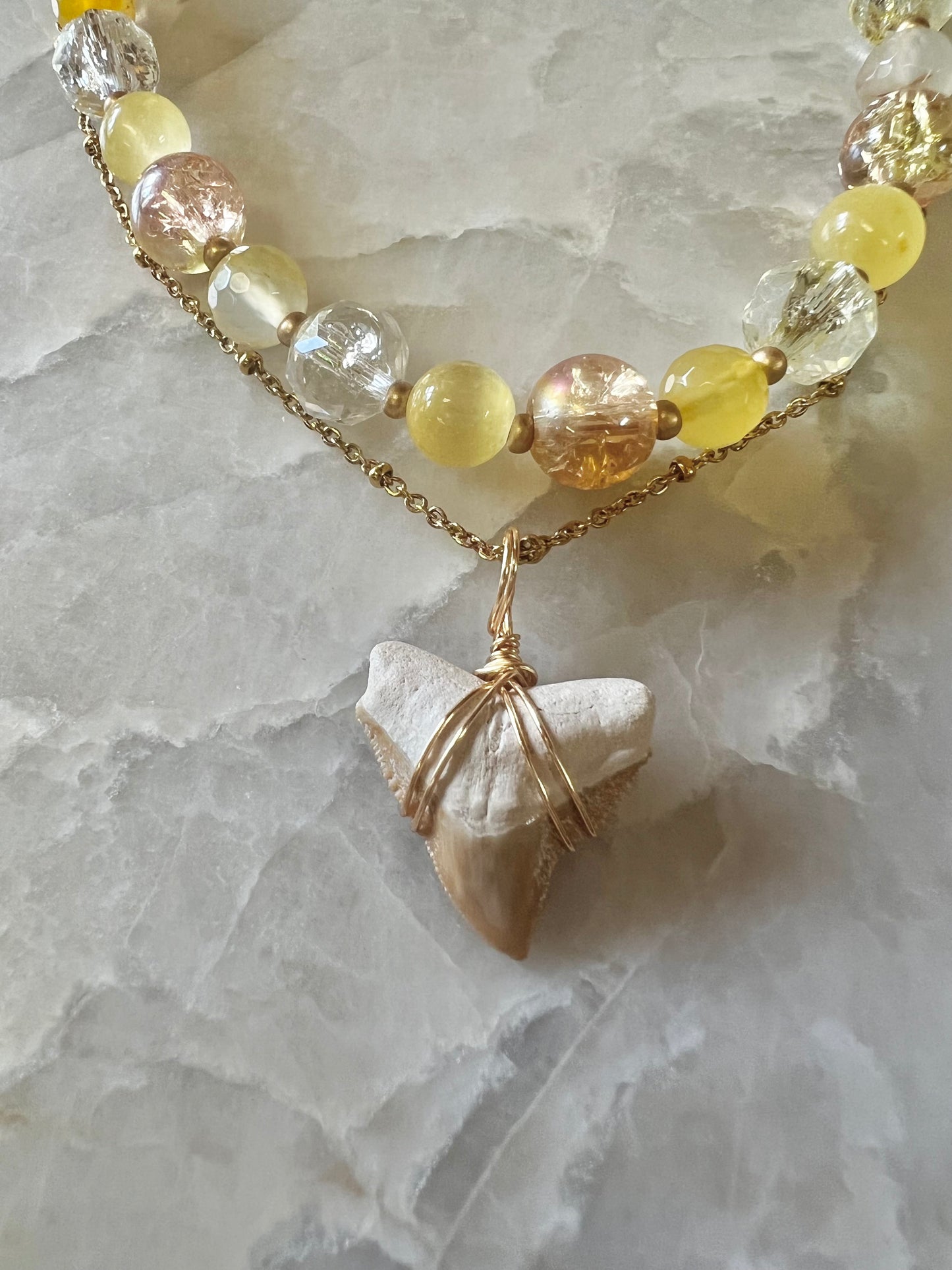 Sunny Day Bone Valley Yellow Bull Shark Tooth Necklace