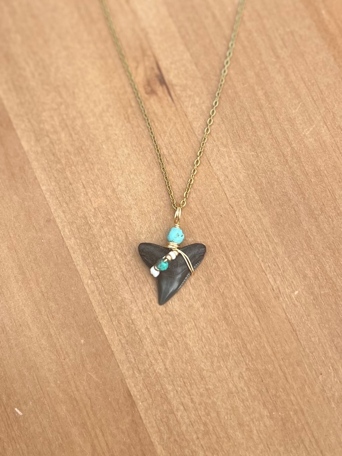 Bull Shark tooth necklace with freshwater pearls and genuine turquoise