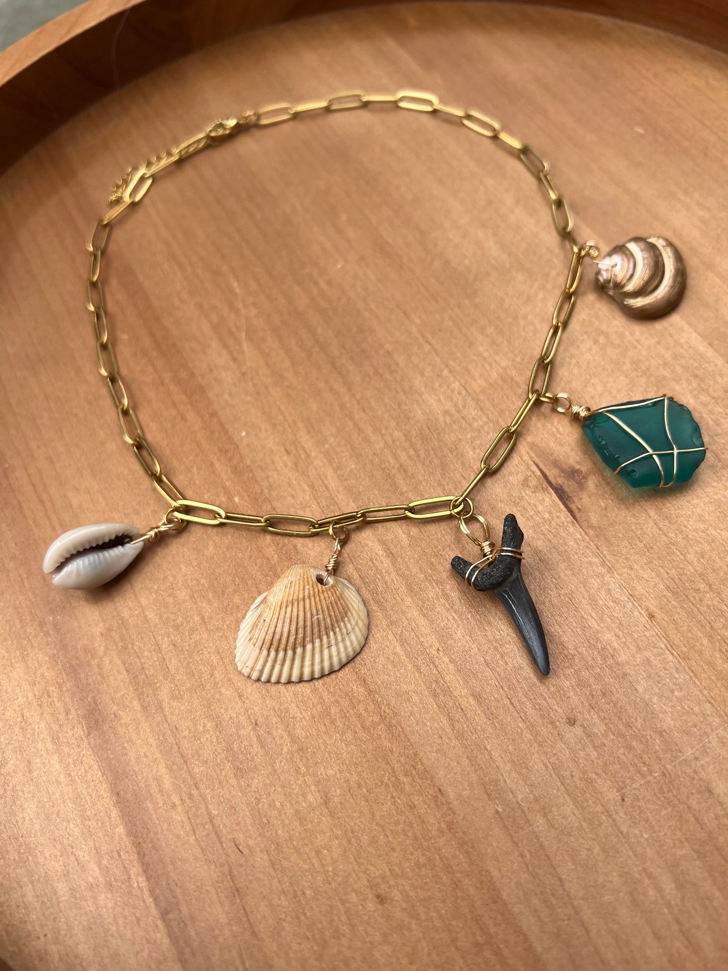 Coastal Charm Necklace with real shells and shark tooth