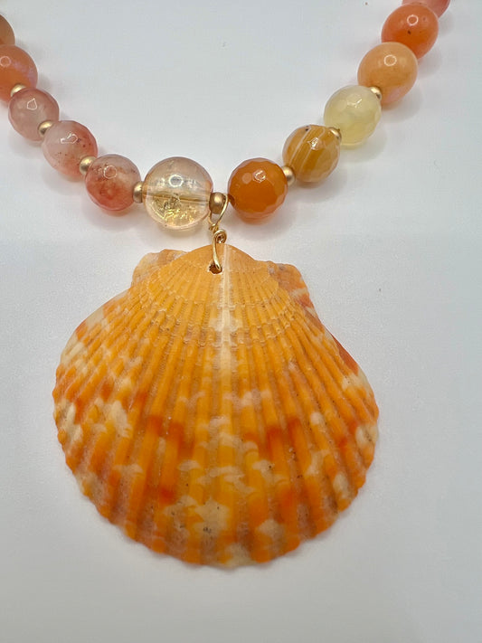Coastal Sunrise Beaded Scallop Necklace