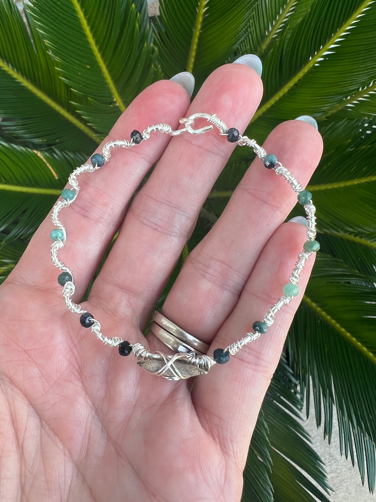 Shark tooth + Blue Tourmaline Silver Cuff Bracelet