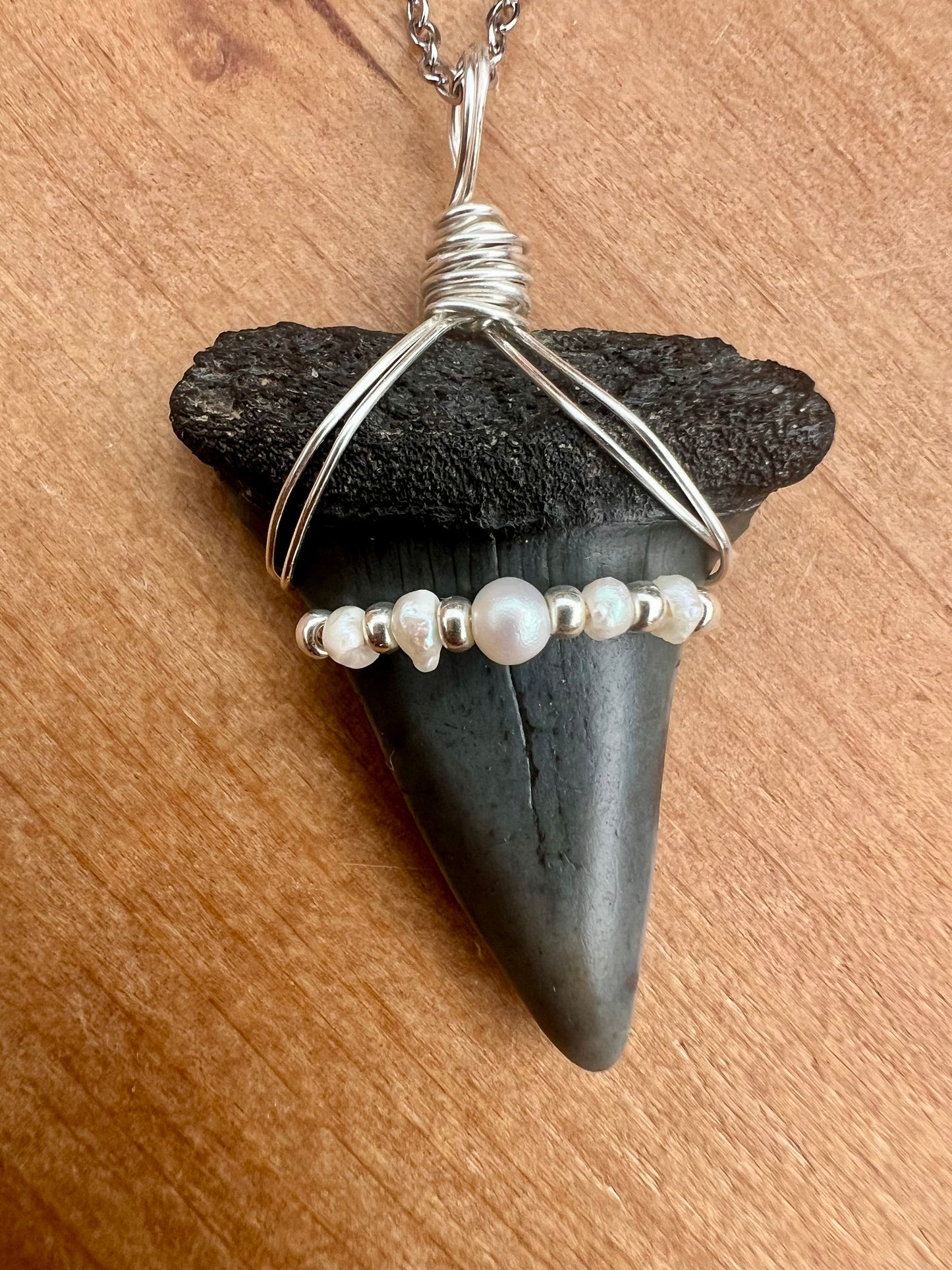Unique Shark tooth necklace with freshwater pearls